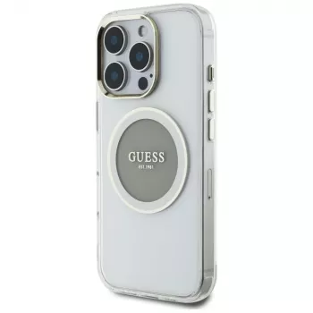 Guess IML Metal Colored Circle Classic Logo MagSafe Case for iPhone 16 Pro (Grey)