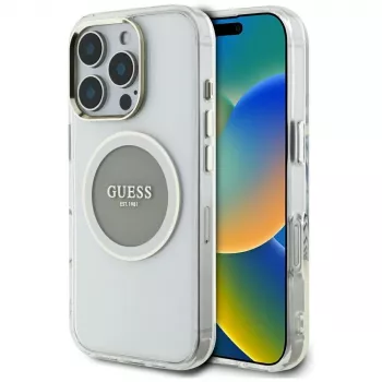 Guess IML Metal Colored Circle Classic Logo MagSafe Case for iPhone 16 Pro Max (Grey)