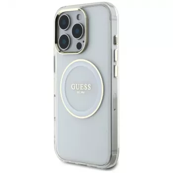 Guess IML Metal Colored Circle Classic Logo MagSafe Case for iPhone 16 Pro (White)