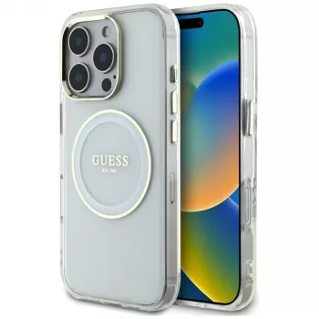 Guess IML Metal Colored Circle Classic Logo MagSafe Case for iPhone 16 Pro Max (White)
