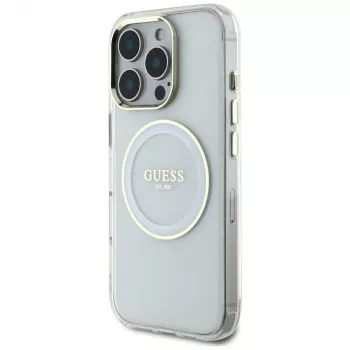 Guess IML Metal Colored Circle Classic Logo MagSafe Case for iPhone 16 Pro Max (White)