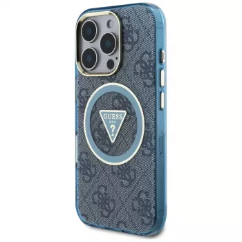 Guess IML Metal Glitter 4G Circle Triangle MagSafe Case for iPhone 16 Pro (Blue)