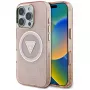 Guess IML Metal Glitter 4G Circle Triangle MagSafe Case for Apple iPhone 16 Pro Max (Pink)