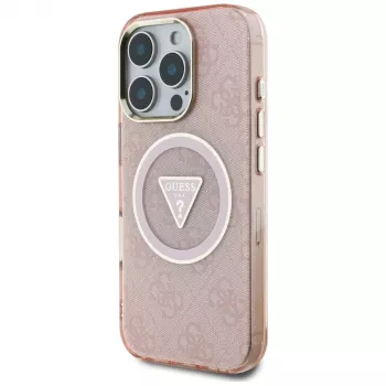 Guess IML Metal Glitter 4G Circle Triangle MagSafe Case for Apple iPhone 16 Pro Max (Pink)