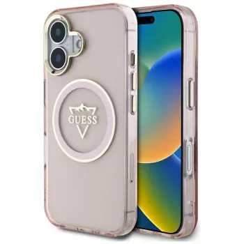 Guess IML Metal Mountain Logo MagSafe Case for Apple iPhone 16 (Pink)