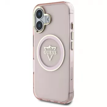Guess IML Metal Mountain Logo MagSafe Case for Apple iPhone 16 (Pink)