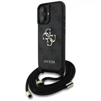Guess 4G Big Logo Cord StapCrossbody Case for iPhone 16, Black