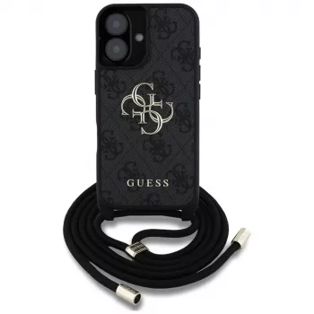 Guess 4G Big Logo Cord StapCrossbody Case for iPhone 16, Black