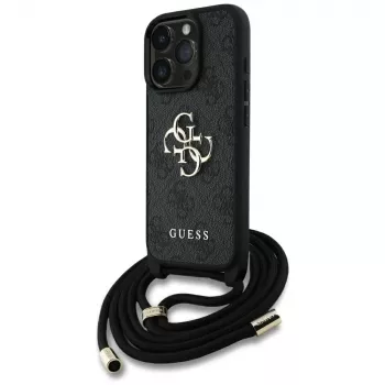Guess 4G Big Logo Cord Strap Crossbody Case for iPhone 16 Pro (Black)