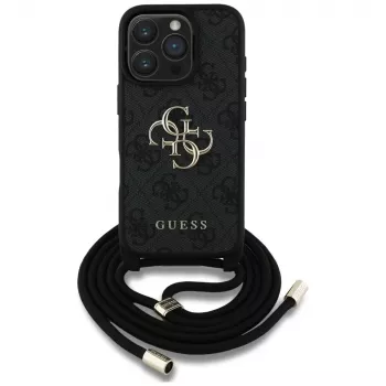 Guess 4G Big Logo Cord Strap Crossbody Case for iPhone 16 Pro (Black)