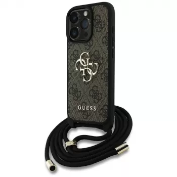 Guess 4G Big Logo Cord Strap Crossbody Case for Apple iPhone 16 Pro - Brown