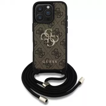 Guess 4G Big Logo Cord Strap Crossbody Case for Apple iPhone 16 Pro - Brown