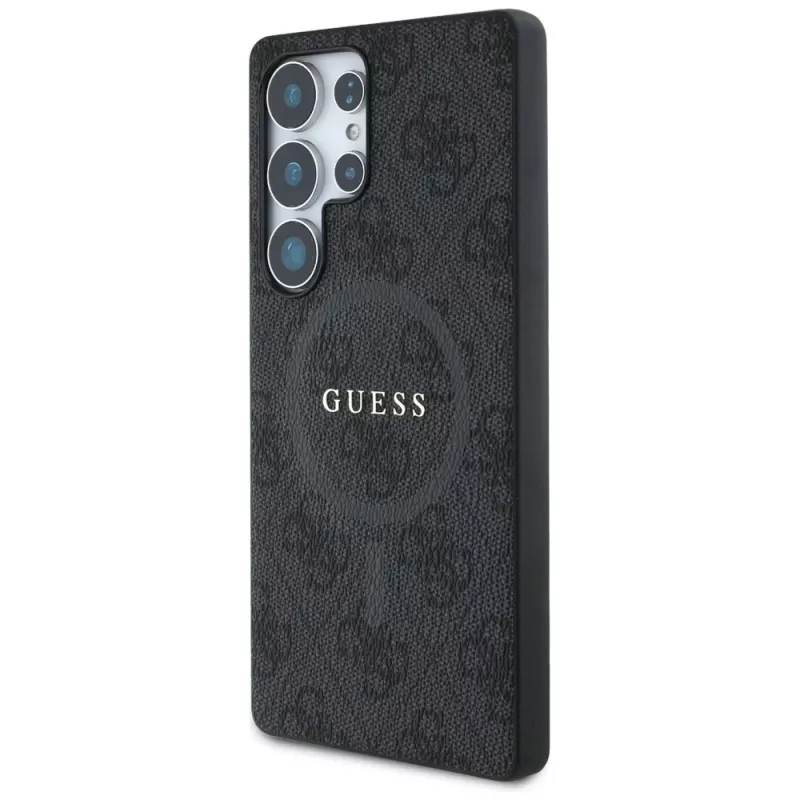 Guess Leather 4G Colored Ring Classic Logo MagSafe Back Cover for Samsung Galaxy S25 Ultra, Black