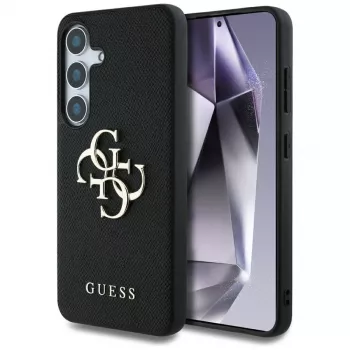 Guess Grained Big 4G Logo Small Classic Logo Back Cover for Samsung Galaxy S25, Black