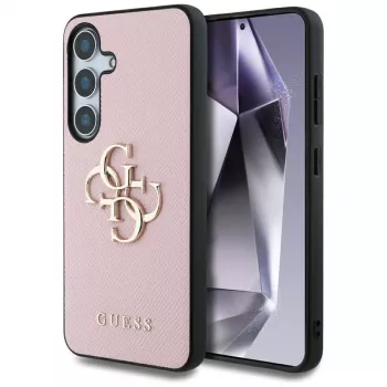 Guess Grained Big 4G Logo Small Classic Logo Back Cover Case for Samsung Galaxy S25 Pink