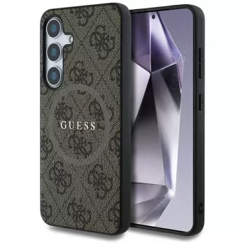 Guess Leather 4G Colored Ring Classic Logo MagSafe Case for Samsung Galaxy S25 (Brown)