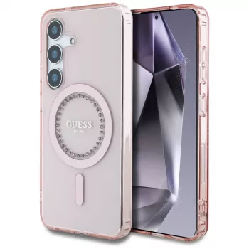 Guess Rhinestones Printed Classic Logo MagSafe Case for Samsung Galaxy S25 (Pink)