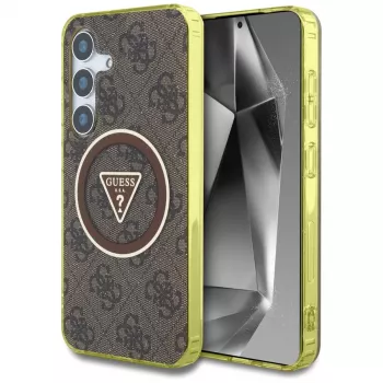 Guess 4G Glitter Triangle Buttons MagSafe Case for Samsung Galaxy S25 (Brown)
