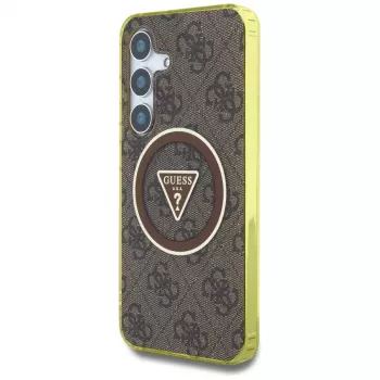 Guess 4G Glitter Triangle Buttons MagSafe Case for Samsung Galaxy S25 (Brown)