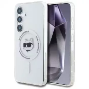 Karl Lagerfeld Button Choupette Head Printed Logo MagSafe Case for Samsung Galaxy S25 White