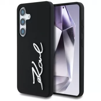 KARL LAGERFELD Silicone Metal Signature Logo Case for Samsung Galaxy S25, Black