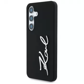 KARL LAGERFELD Silicone Metal Signature Logo Case for Samsung Galaxy S25, Black