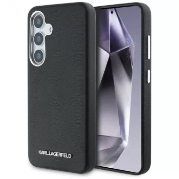 Karl Lagerfeld Saffiano FullWrapped Elongated Metal Logo MagSafe Case for Samsung Galaxy S25, Black