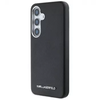 Karl Lagerfeld Saffiano FullWrapped Elongated Metal Logo MagSafe Case for Samsung Galaxy S25, Black
