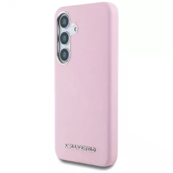 Karl Lagerfeld Saffiano FullWrapped Elongated Metal Logo MagSafe Case for Samsung Galaxy S25+ Pink