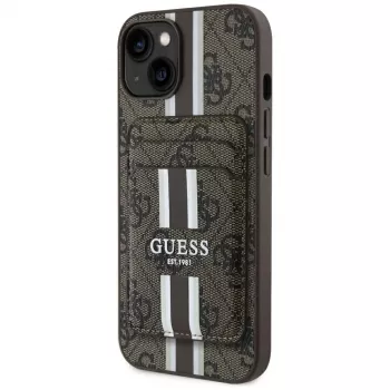 Guess 4G Stripes Wallet Case with Magsafe for iPhone 15 Brown