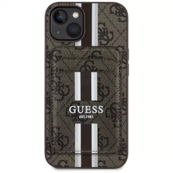 Guess 4G Stripes Wallet Case with Magsafe for iPhone 15 Brown