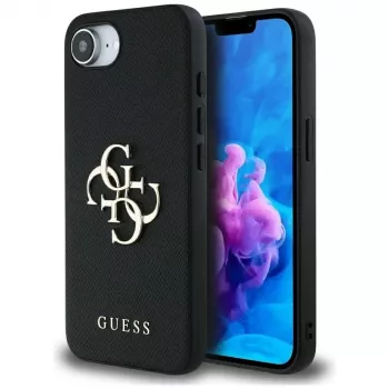 Guess Grained Big 4G Logo Small Classic Logo Phone Case for iPhone 16e (Black)