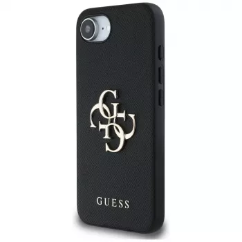 Guess Grained Big 4G Logo Small Classic Logo Phone Case for iPhone 16e (Black)