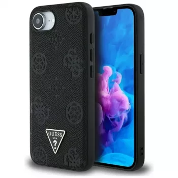 Guess Grained Hot Stamp Peony Triangle Logo MagSafe Case for iPhone 16e (Black)