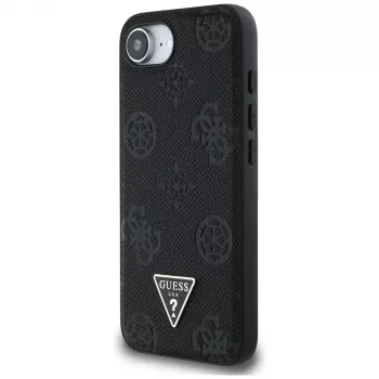 Guess Grained Hot Stamp Peony Triangle Logo MagSafe Case for iPhone 16e (Black)