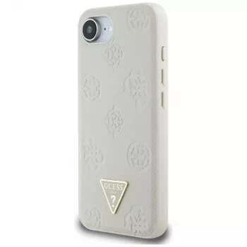 Guess Grained Hot Stamp Peony Triangle Logo MagSafe Case for iPhone 16e (Beige)