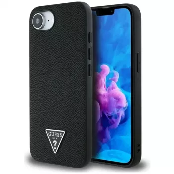 Guess Grained Triangle MagSafe Case for iPhone 16e (Black)