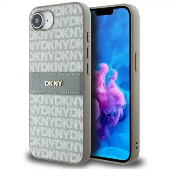 DKNY Repeat Texture Pattern with Tonal Stripe Case for iPhone 16e / 17e Beige