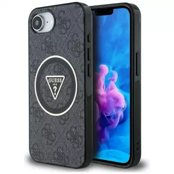 Guess IML Metal Glitter 4G Circle Triangle MagSafe Case for iPhone 16e (Black)