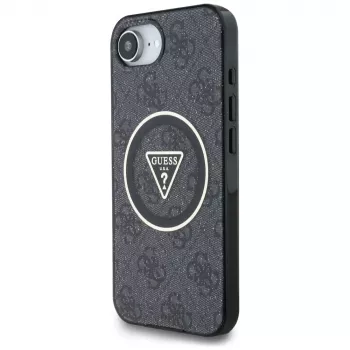 Guess IML Metal Glitter 4G Circle Triangle MagSafe Case for iPhone 16e (Black)