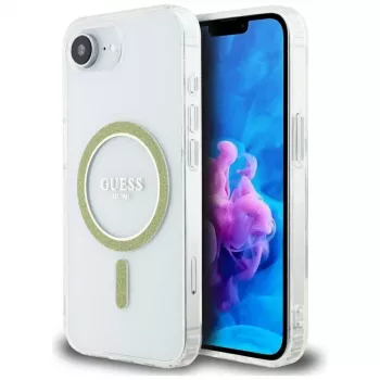 Guess IML Glitter Circle MagSafe Case for iPhone 16e (Transparent)