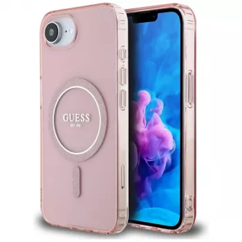 Guess IML Glitter Circle MagSafe Case for iPhone 16e (Pink)