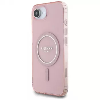 Guess IML Glitter Circle MagSafe Case for iPhone 16e (Pink)