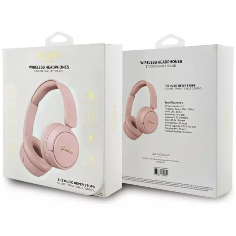 Guess Metal Logo Script Wireless Bluetooth 5.3 On-Ear Headphones (Pink)