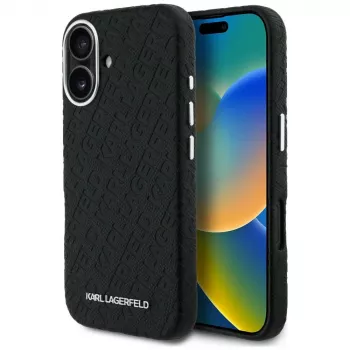 KARL LAGERFELD Stamped Karl & Choupette MagSafe Case for Apple iPhone 16, Black