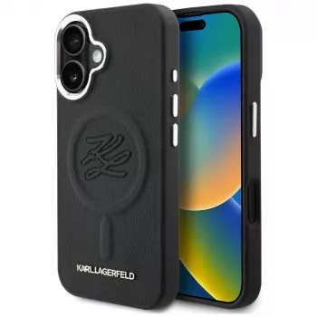 Karl Lagerfeld Initial & Metal Logo MagSafe Case for Apple iPhone 16, Black