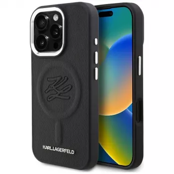 Karl Lagerfeld Initial & Metal Logo MagSafe Case for iPhone 16 Pro, Black
