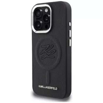 Karl Lagerfeld Initial & Metal Logo MagSafe Case for iPhone 16 Pro, Black