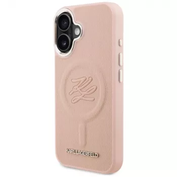 Karl Lagerfeld Initial & Metal Logo MagSafe Case for iPhone 16 Pink