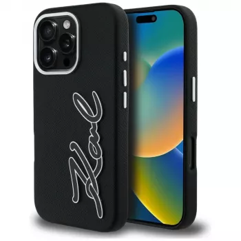 KARL LAGERFELD FW Grained Signature Logo Case for iPhone 16 Pro Max Black
